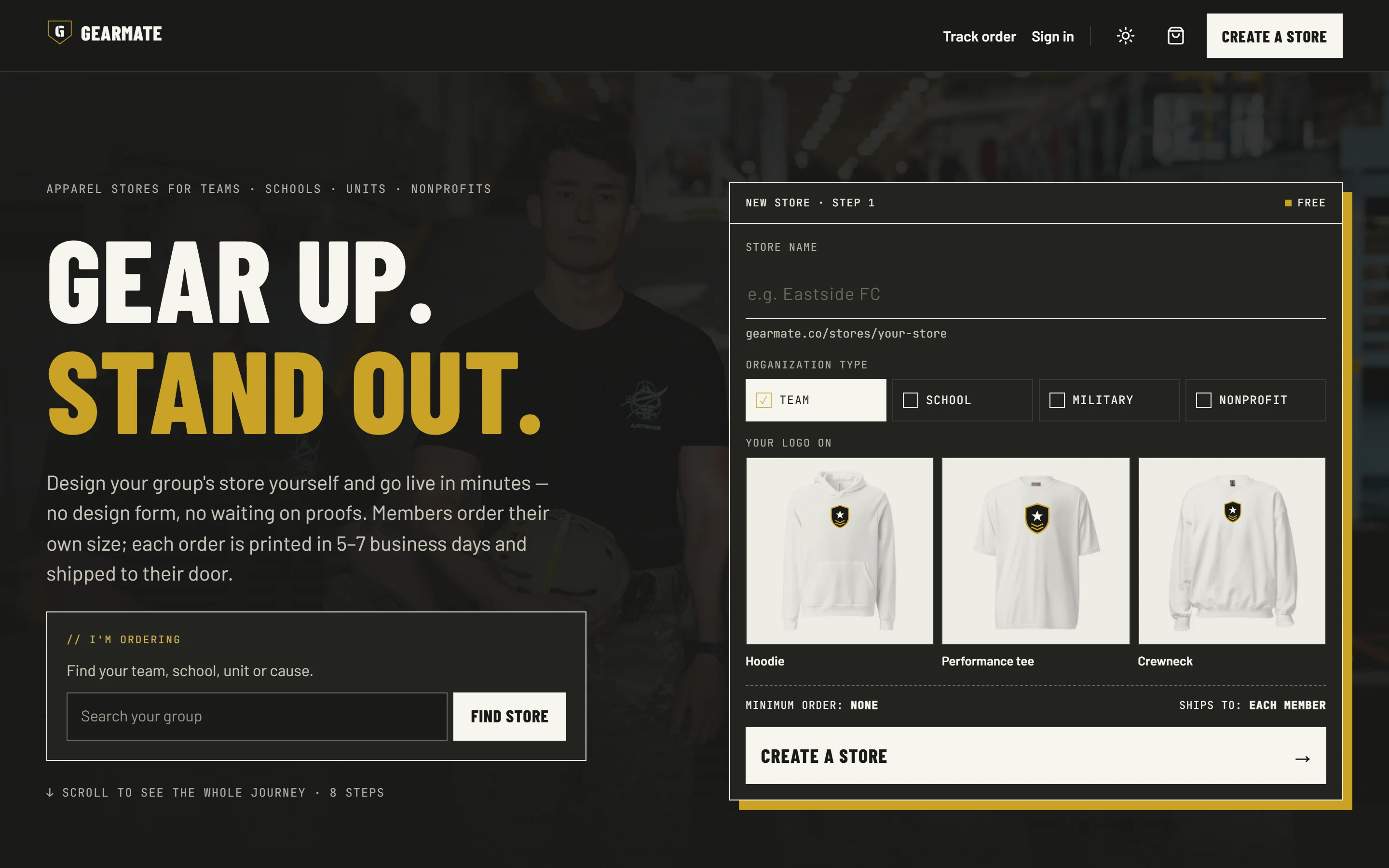 Gearmate custom team apparel store website after its redesign by Longhouse Studio, an Edmond, Oklahoma web design studio