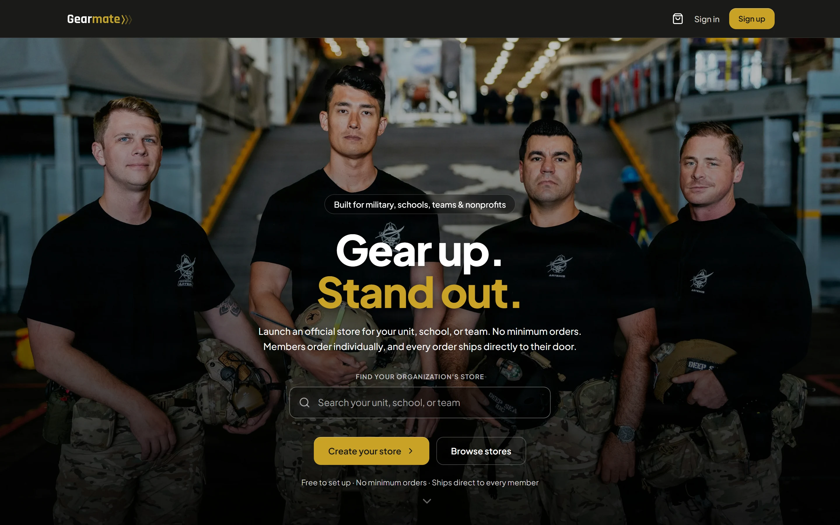 Gearmate apparel store website homepage before the website redesign